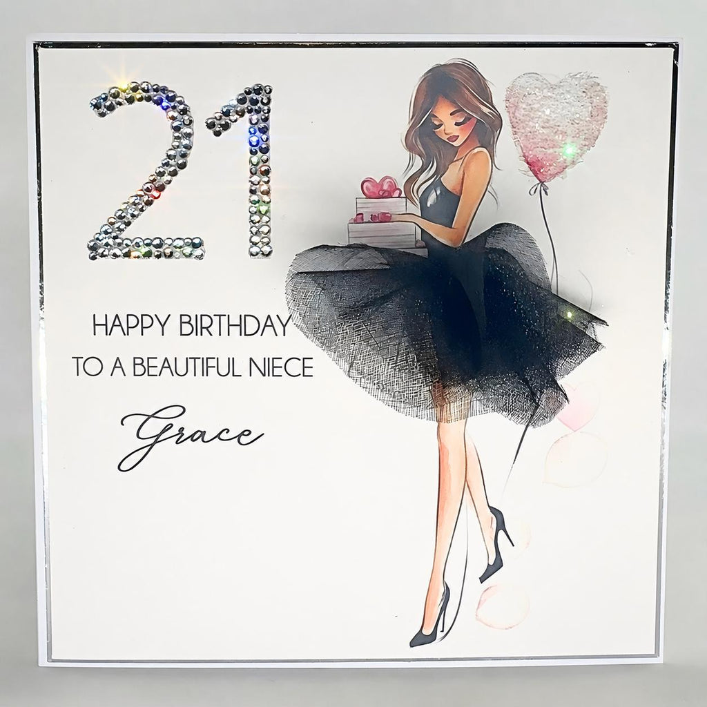 Luxury Personalised 21st Birthday Crystal Card for Her – detail view 3