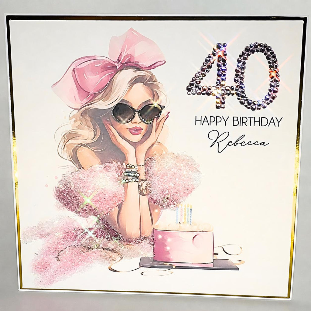 Luxury Personalised 40th Birthday Crystal Card – Milestone Design – detail view 3