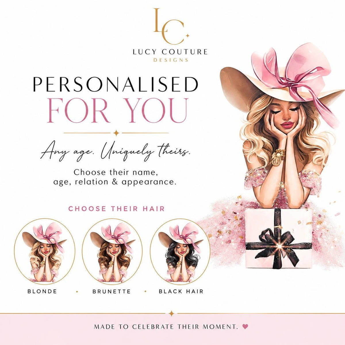 Luxury Personalised 40th Birthday Crystal Card – Statement Hat Design – detail view 2