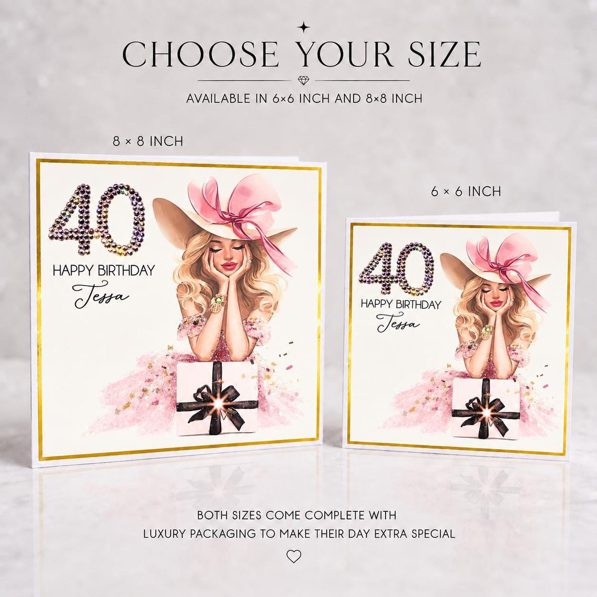 Luxury Personalised 40th Birthday Crystal Card – Statement Hat Design – detail view 4