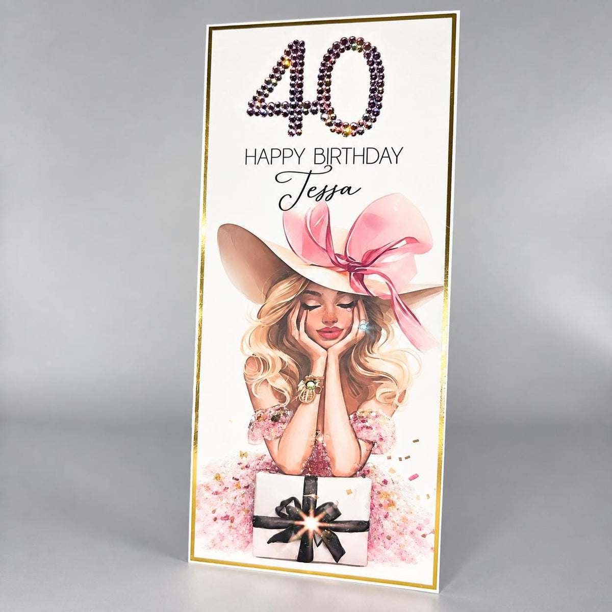 Luxury Personalised 40th Birthday Crystal Card – Statement Hat Design – detail view 7
