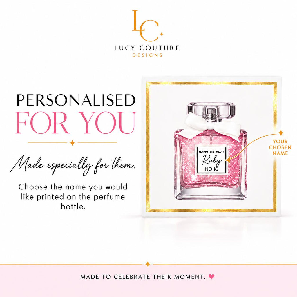 Luxury Personalised Perfume Bottle Birthday Card for Her – detail view 3