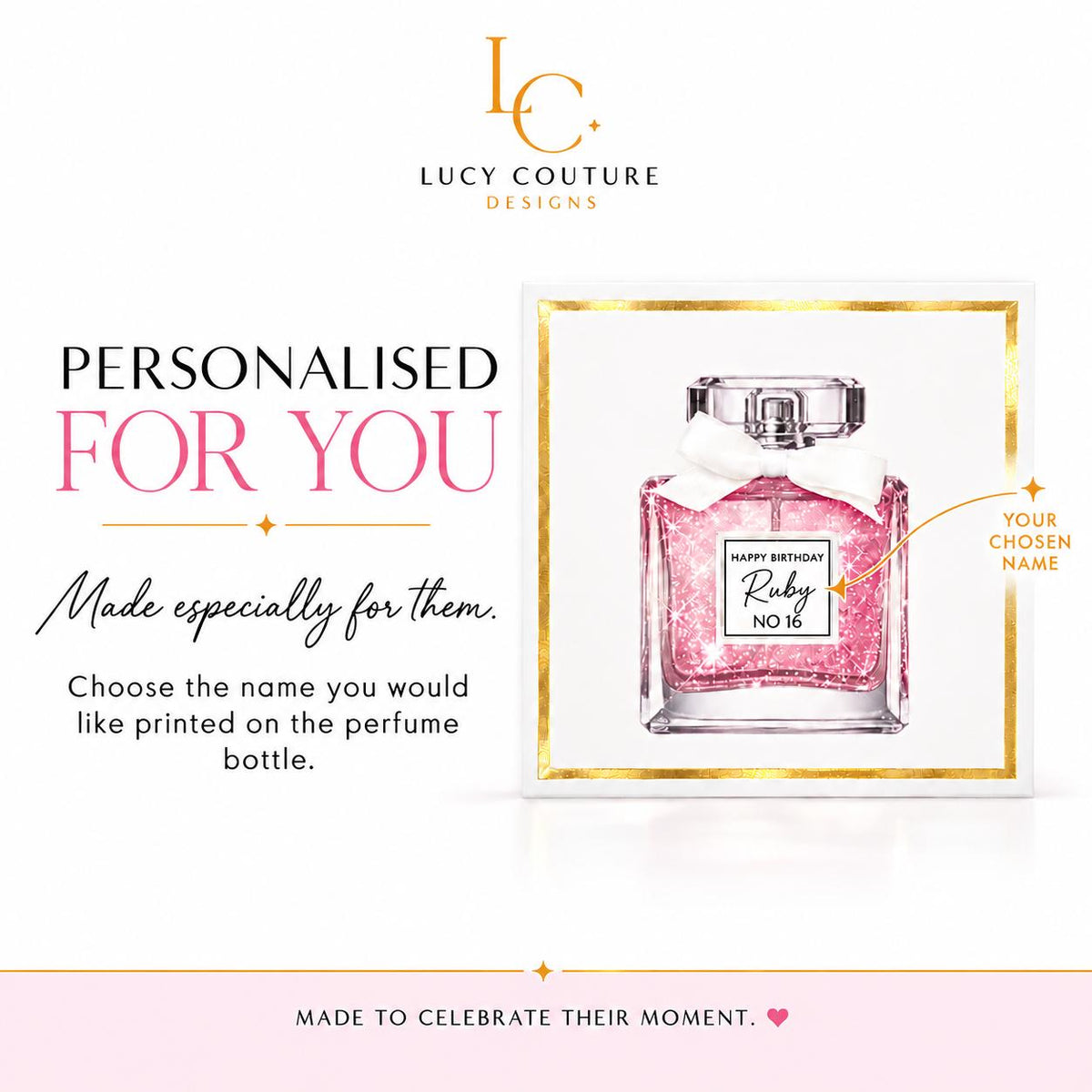 Luxury Personalised Perfume Bottle Birthday Card for Her – detail view 3