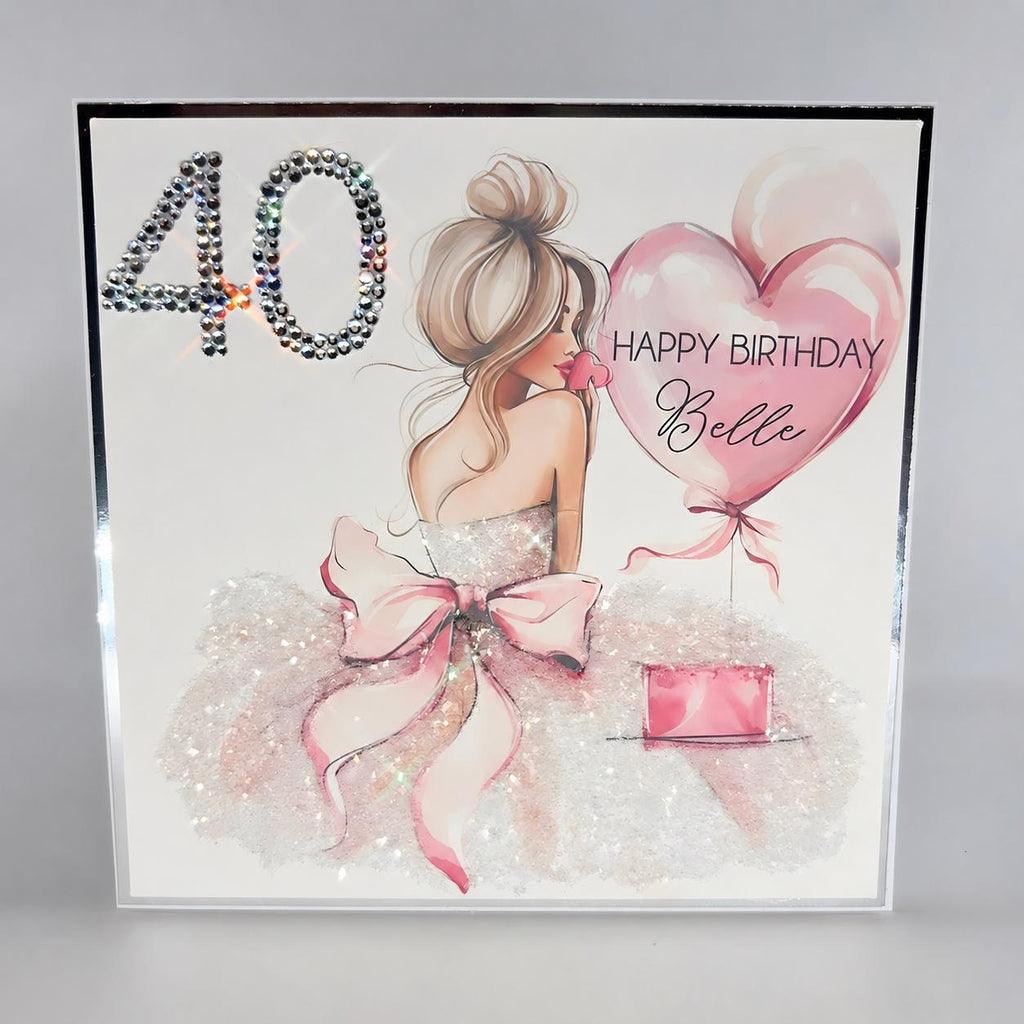 Luxury Personalised 40th Birthday Crystal Card – Sunglasses Design – detail view 2