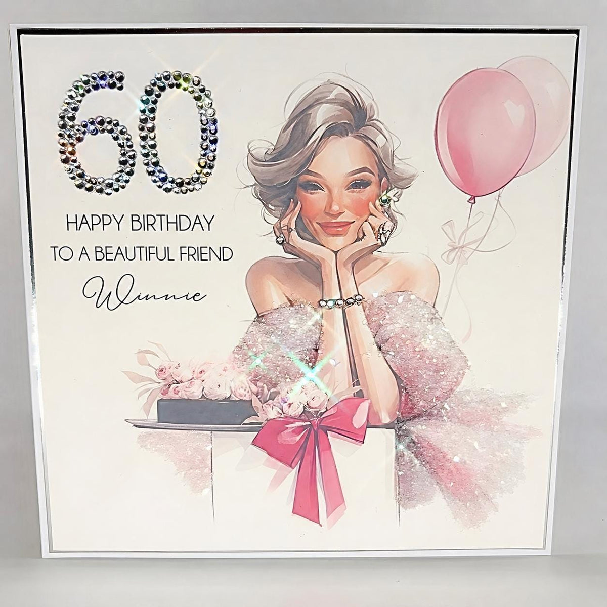 Luxury Personalised 60th Birthday Crystal Card for a Friend – detail view 2
