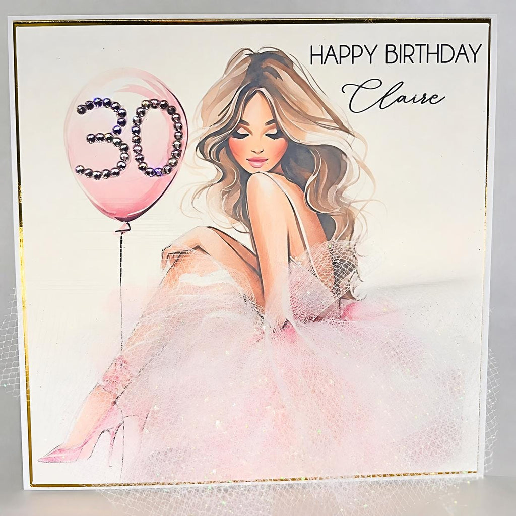 Luxury Personalised 30th Birthday Crystal Card – Glamorous Design – detail view 2