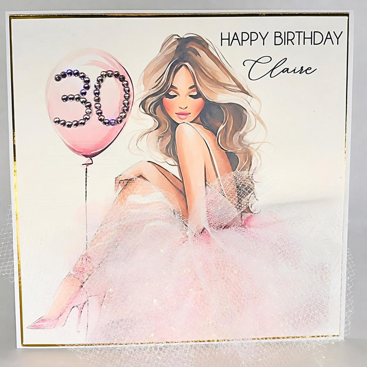 Luxury Personalised 30th Birthday Crystal Card – Glamorous Design – detail view 2