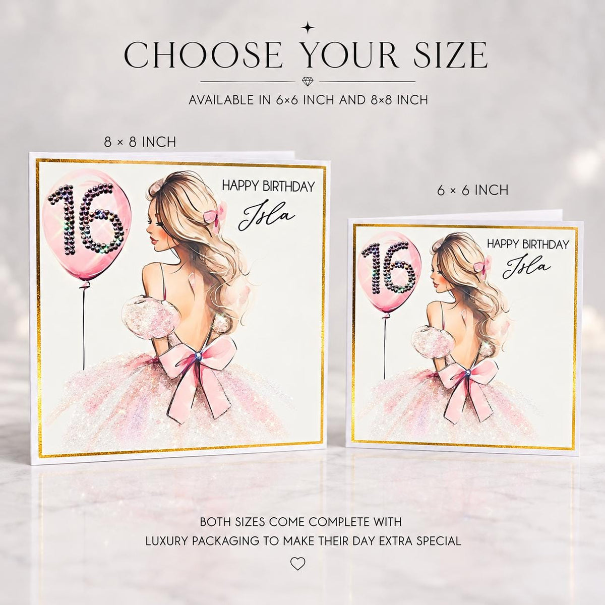 Personalised Sweet 16 Crystal Birthday Card for Her – detail view 4