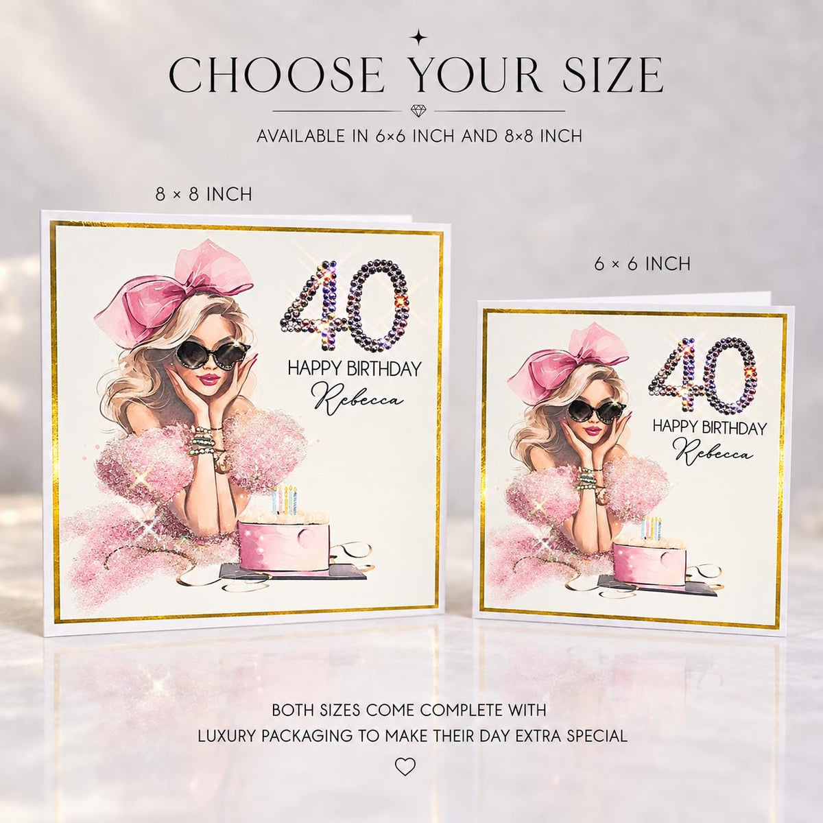 Luxury Personalised 40th Birthday Crystal Card – Milestone Design – detail view 5
