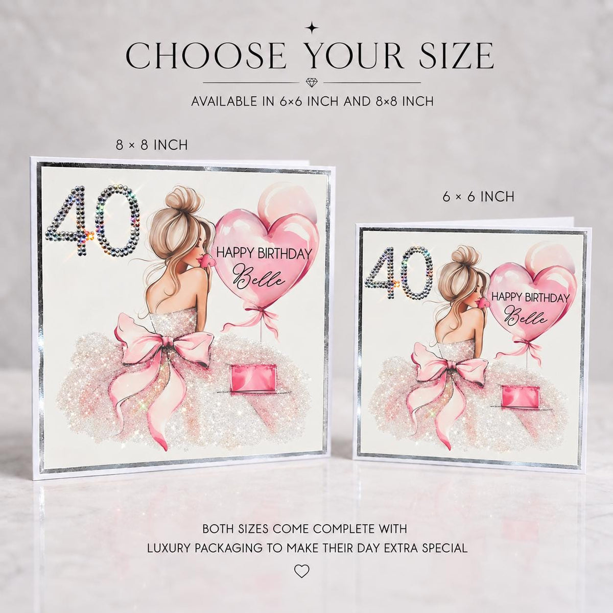 Luxury Personalised 40th Birthday Crystal Card – Sunglasses Design – detail view 4