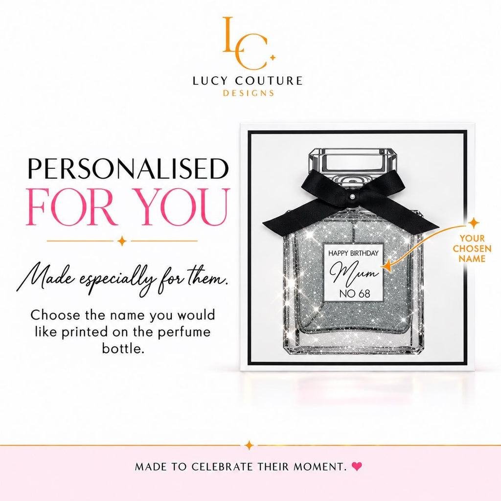 Personalised Perfume Bottle Birthday Card for Mum, Sister or Friend – detail view 3