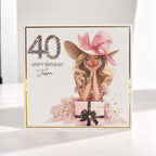 Luxury Personalised 40th Birthday Crystal Card – Statement Hat Design – front view