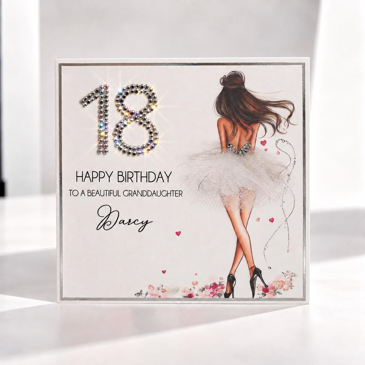 Luxury Personalised 18th Birthday Crystal Card for Granddaughter – front view