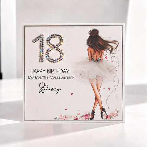 Luxury Personalised 18th Birthday Crystal Card for Granddaughter – front view