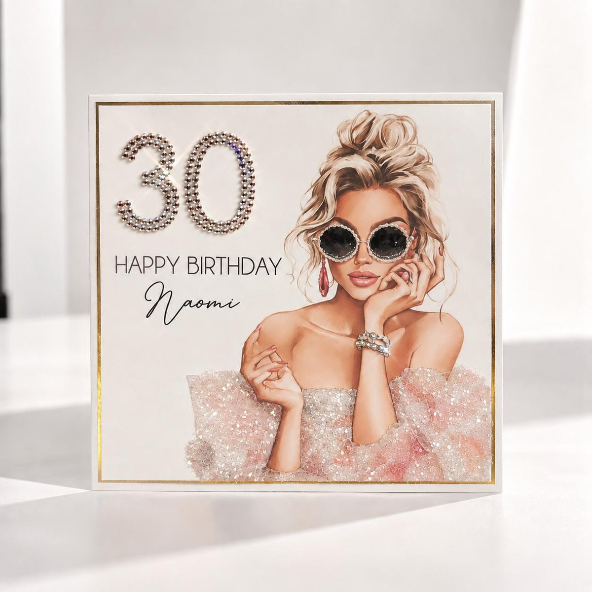 Luxury Personalised 30th Birthday Crystal Card for Her – front view