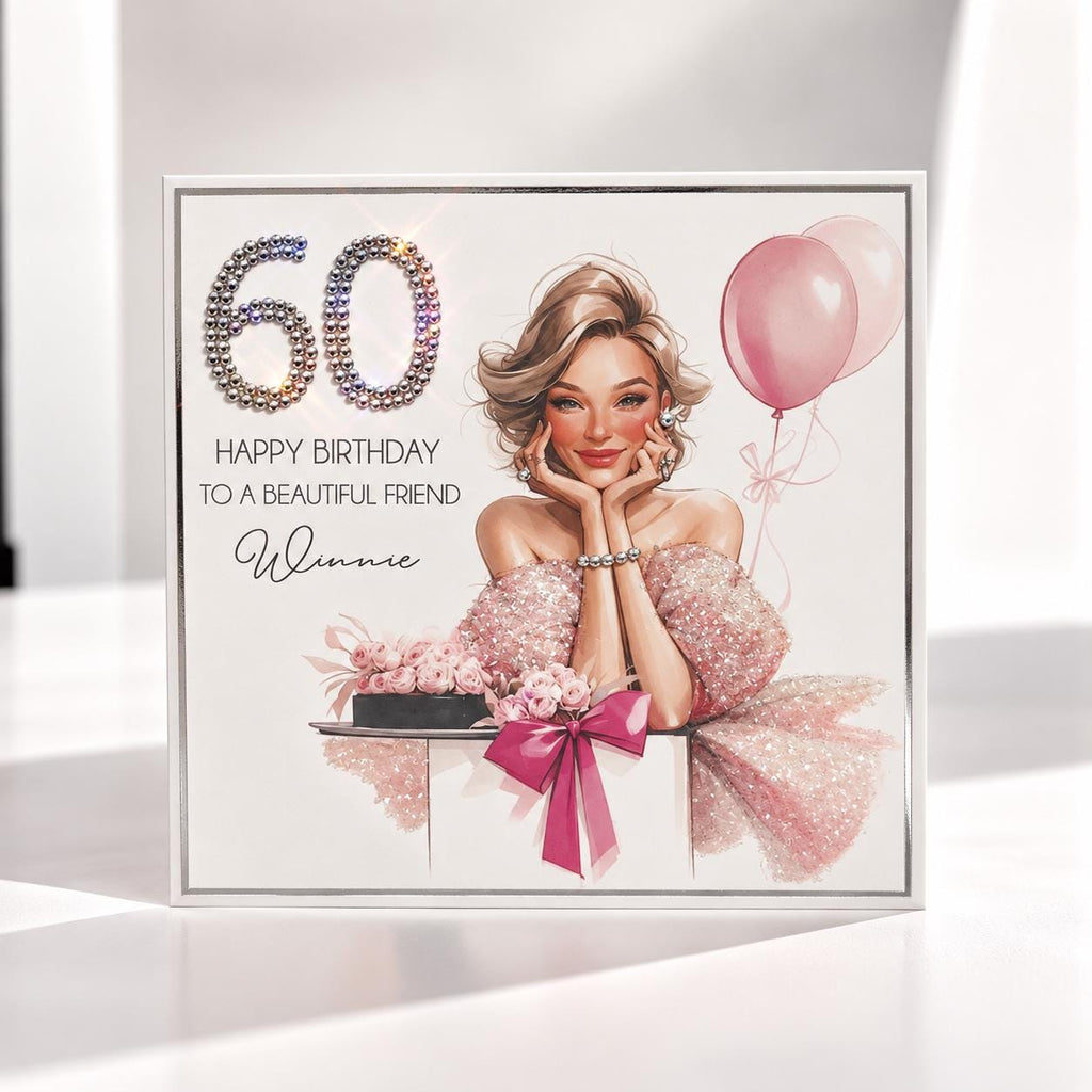 Luxury Personalised 60th Birthday Crystal Card for a Friend – front view