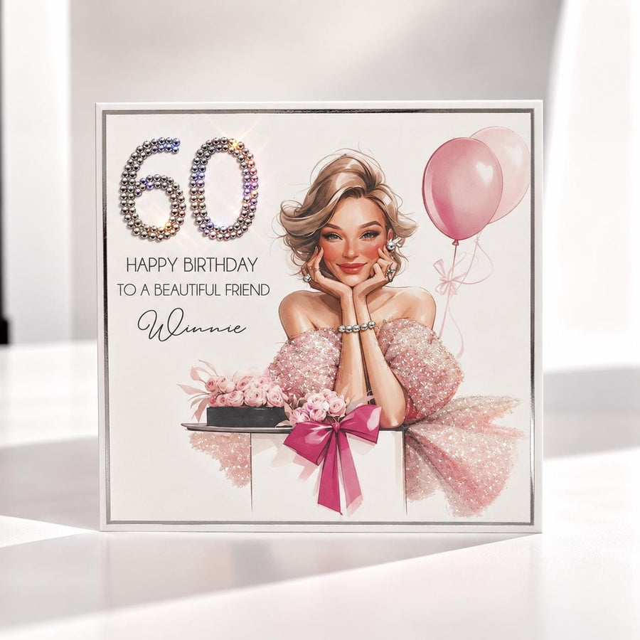 Luxury Personalised 60th Birthday Crystal Card for a Friend – front view