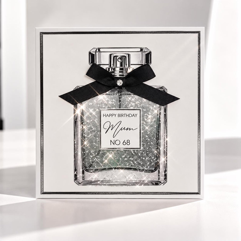 Personalised Perfume Bottle Birthday Card for Mum, Sister or Friend – front view