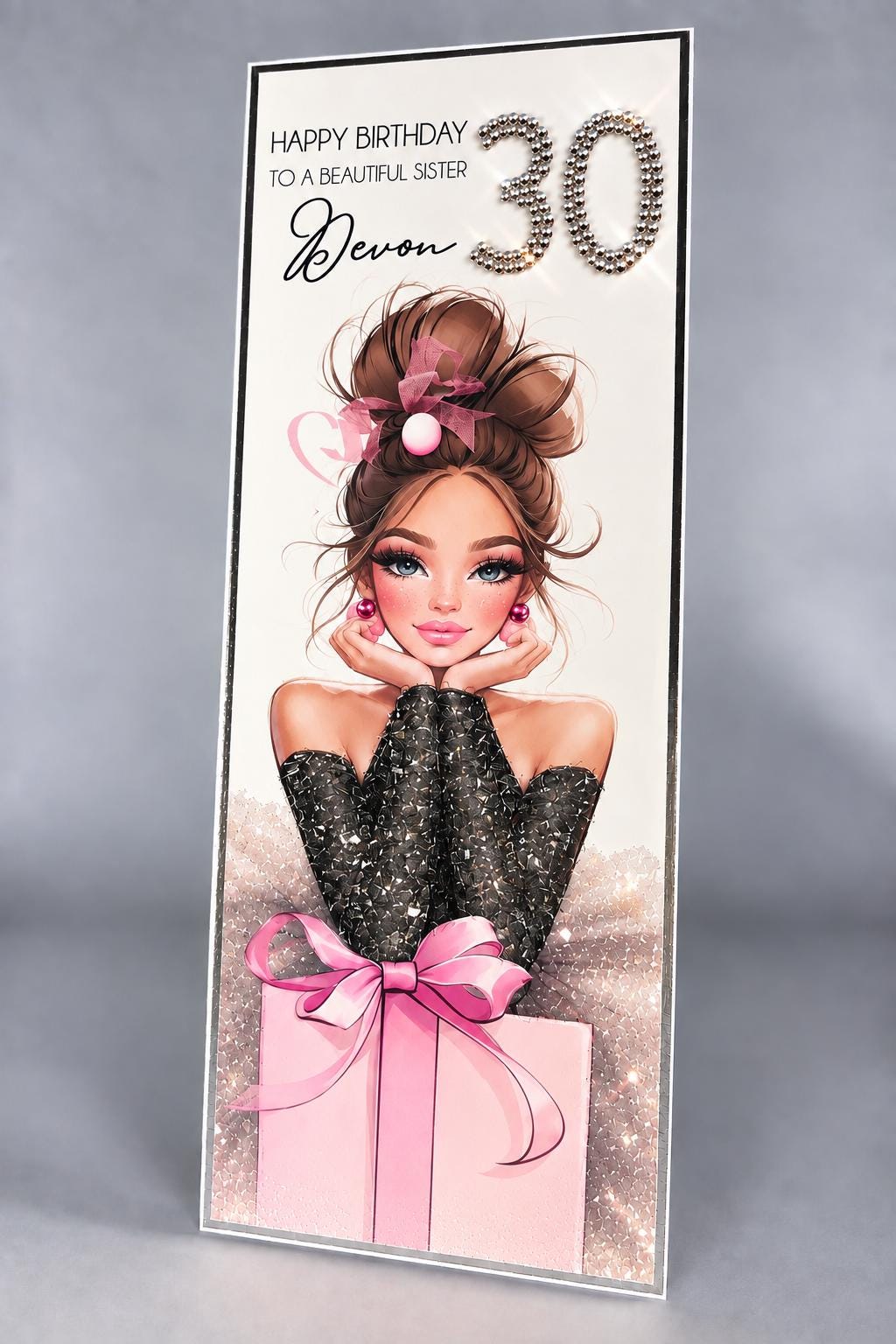 Personalised 30th Birthday Card for Sister, Luxury Handmade Crystal Birthday Card, Sparkly Rhinestone Card, Elegant Milestone Birthday Gift