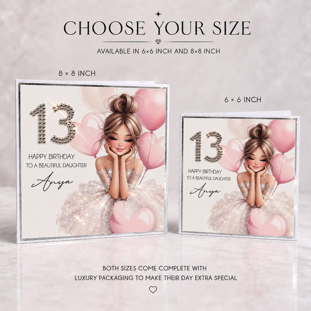 Elegant 13th Birthday Card for Daughter, Sister, Friends 13th Personalized Handmade Card