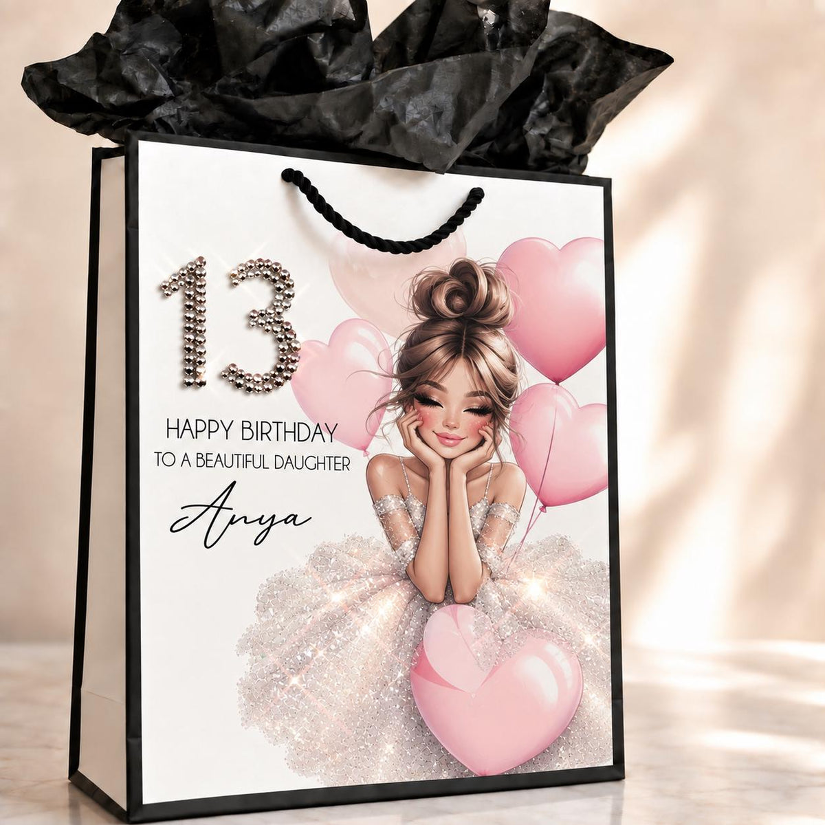 Elegant 13th Birthday Card for Daughter, Sister, Friends 13th Personalized Handmade Card