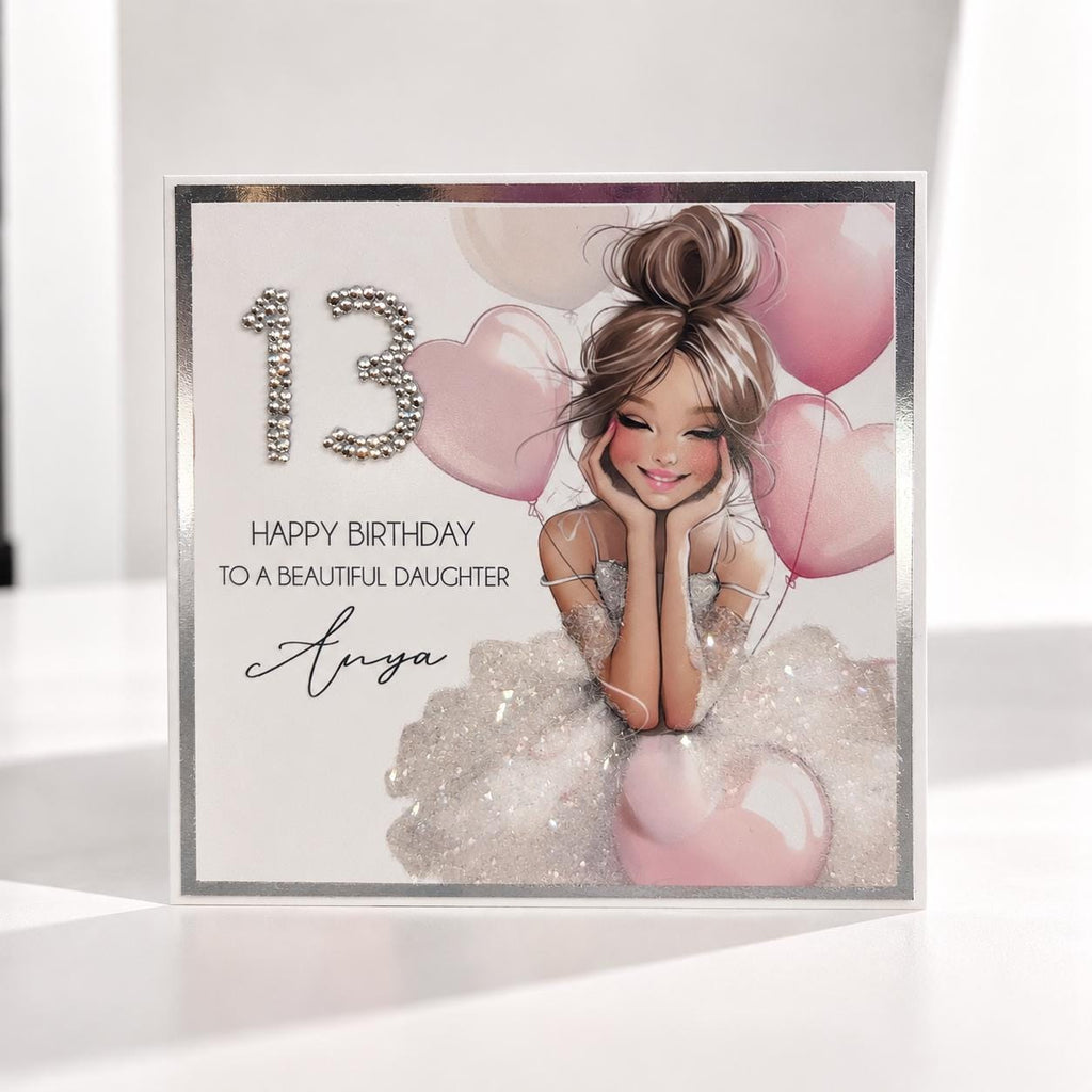Elegant 13th Birthday Card for Daughter, Sister, Friends 13th Personalized Handmade Card