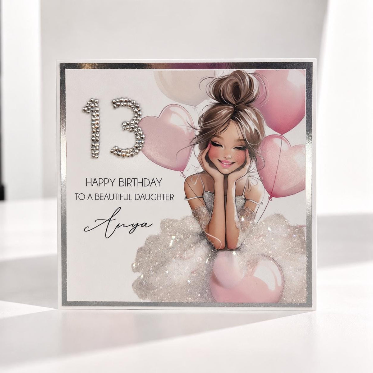Elegant 13th Birthday Card for Daughter, Sister, Friends 13th Personalized Handmade Card