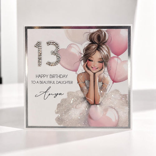 Elegant 13th Birthday Card for Daughter, Sister, Friends 13th Personalized Handmade Card