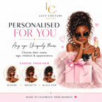 Personalised Black Woman Birthday Card, Luxury Crystal Birthday Card, Dark Skin Girl, Any Age & Name,  Handmade Keepsake
