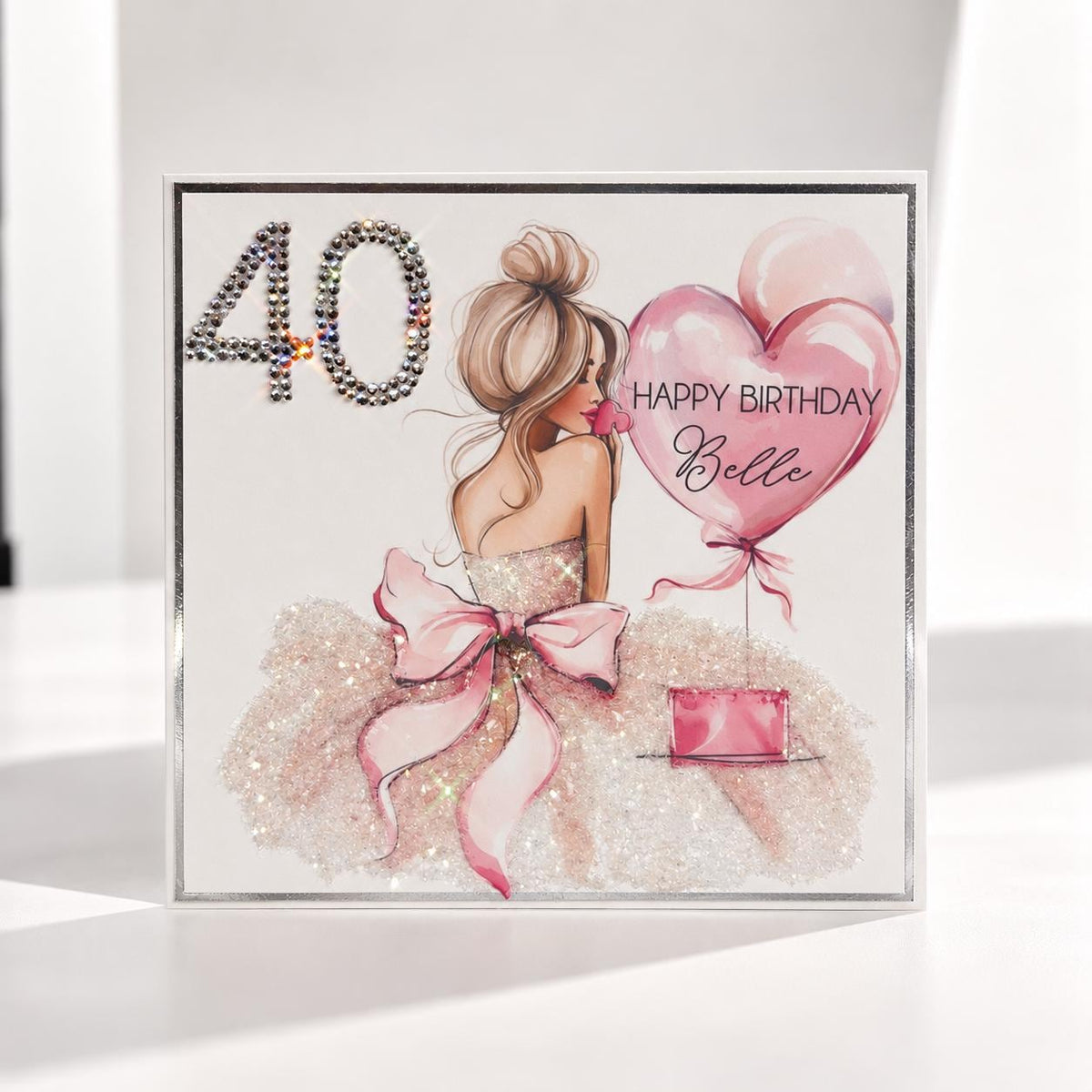Luxury Personalised 40th Birthday Crystal Card – Sunglasses Design – front view