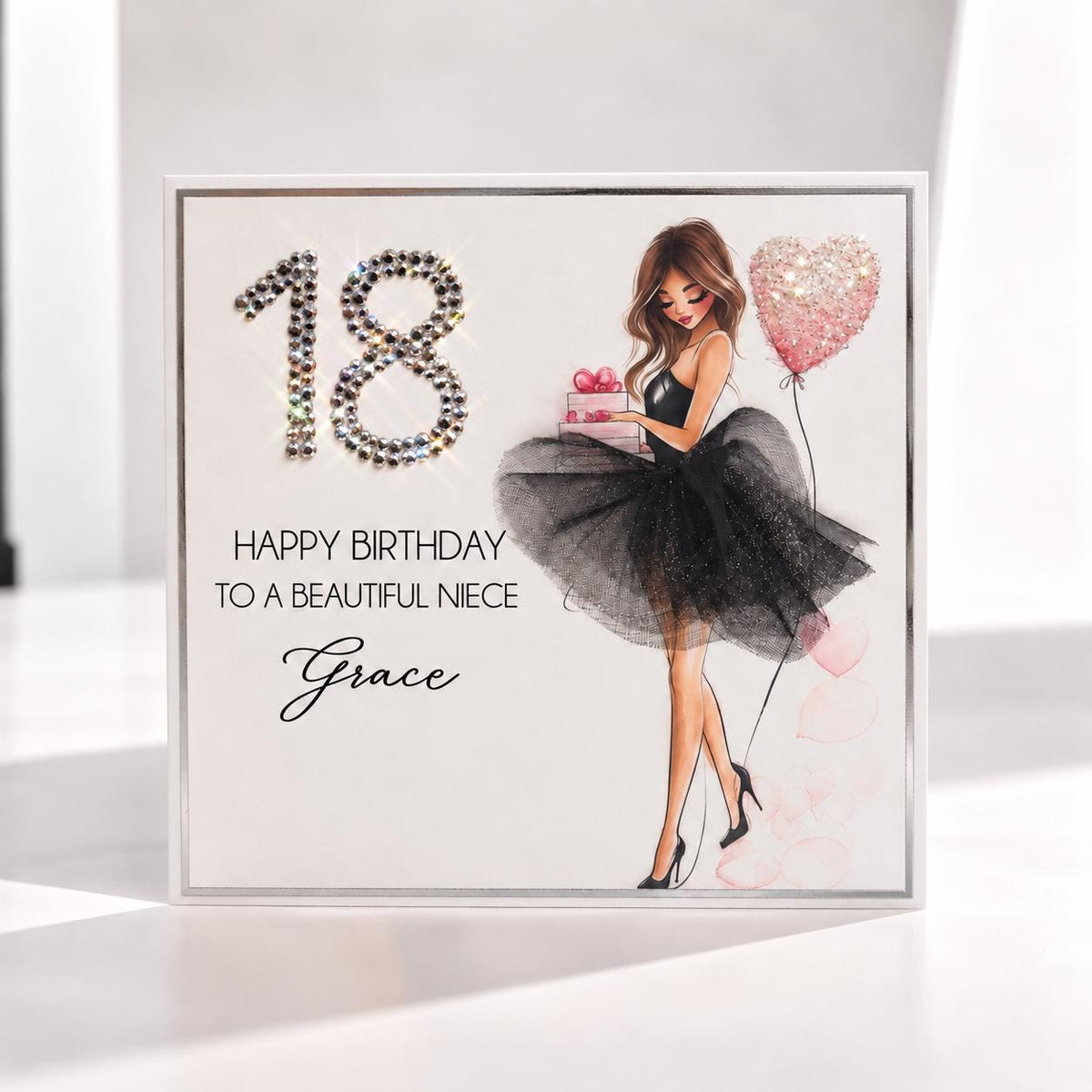 Luxury Personalised 18th Birthday Crystal Card for Her – front view