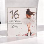 Luxury Personalised 16th Birthday Crystal Card for Granddaughter – front view