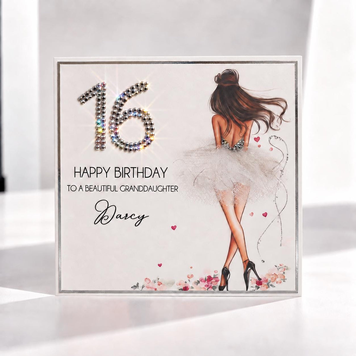 Luxury Personalised 16th Birthday Crystal Card for Granddaughter – front view