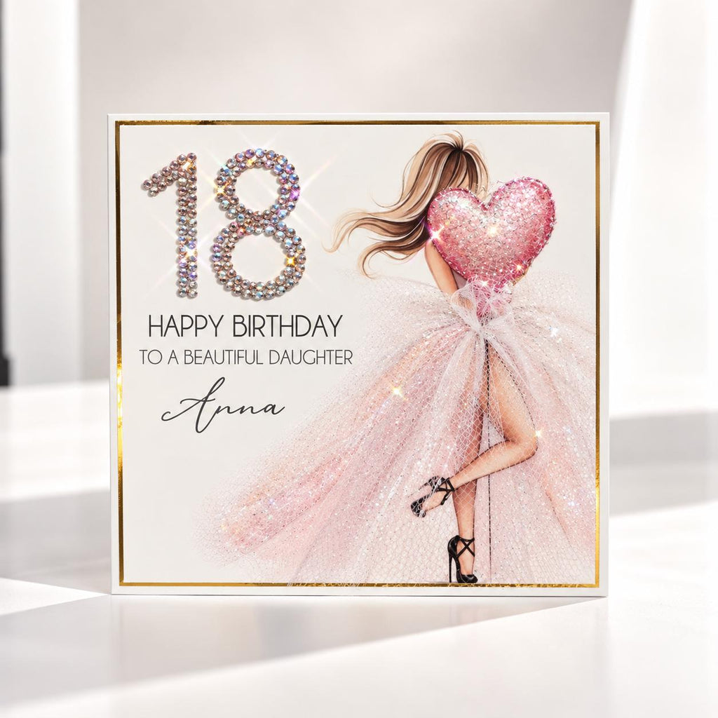 Luxury Personalised 18th Birthday Crystal Card – Milestone Design – front view