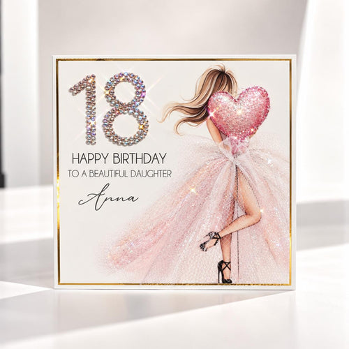 Luxury Personalised 18th Birthday Crystal Card – Milestone Design – front view