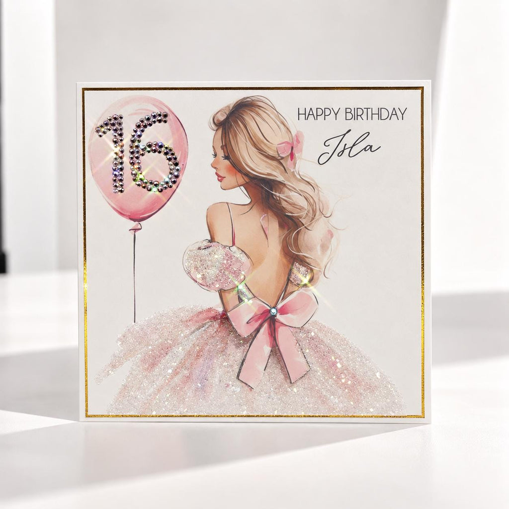 Personalised Sweet 16 Crystal Birthday Card for Her – front view