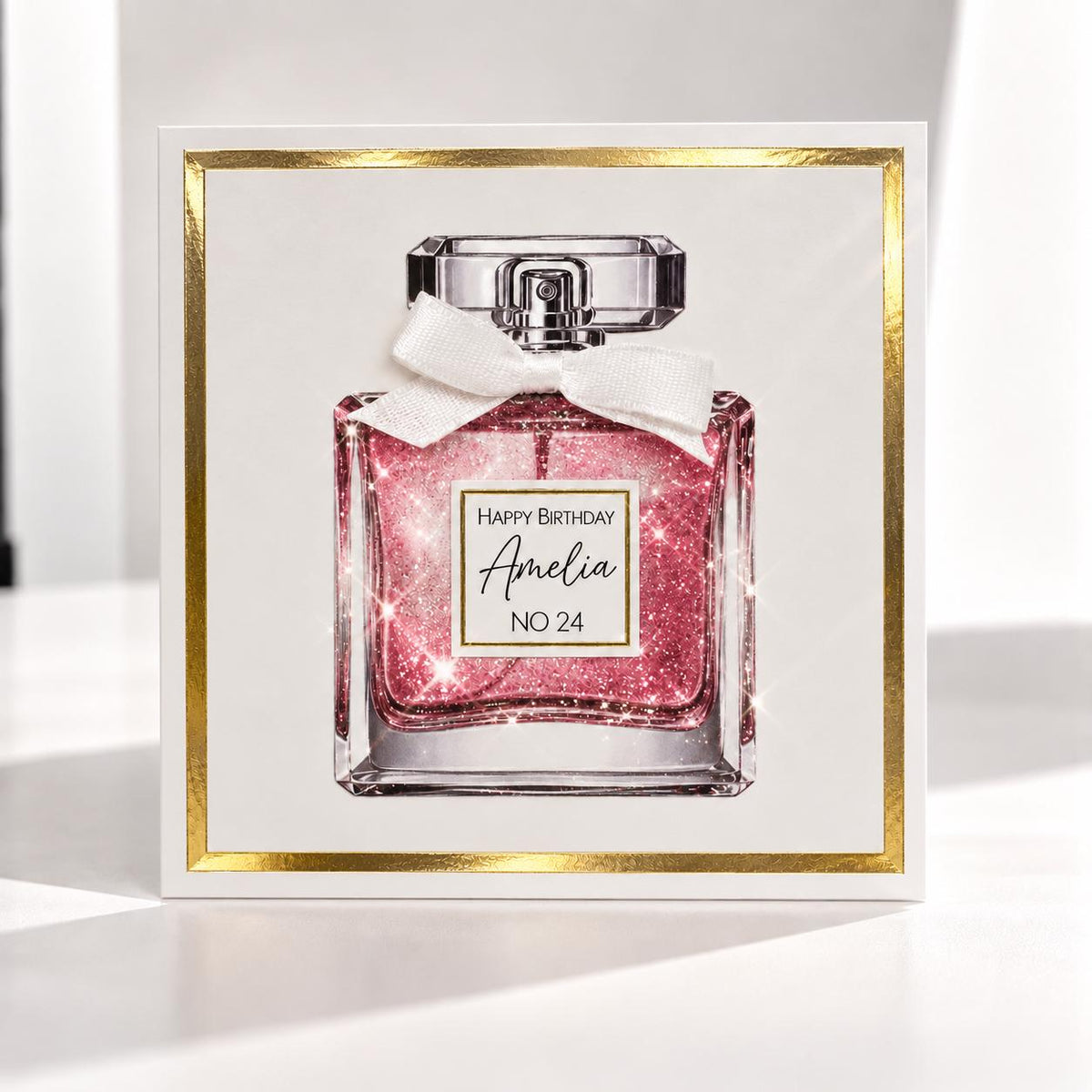 Luxury Personalised Perfume Bottle Birthday Card for Her – front view
