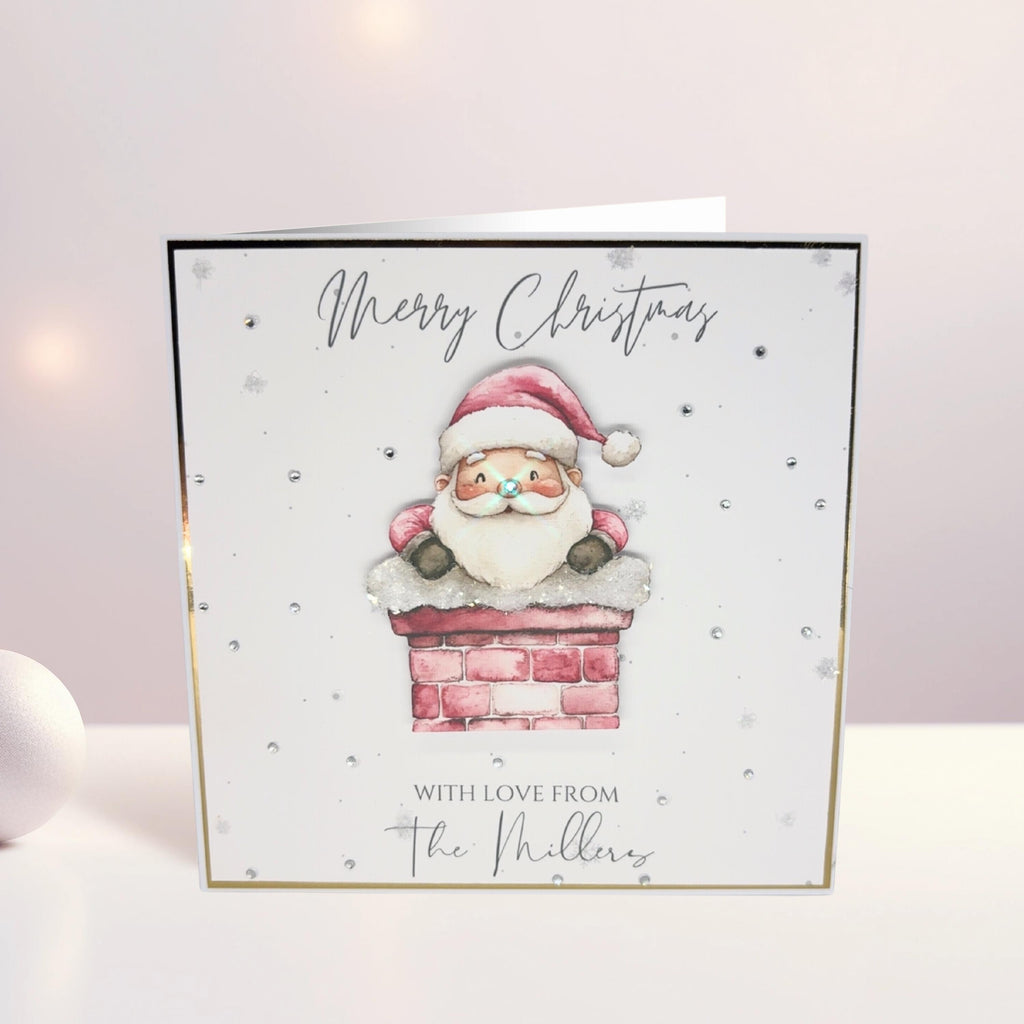 Personalised 3D Luxury Christmas Card | Sparkly Santa in Chimney Ornament | Custom Family Name Holiday Card | Handmade Festive Greeting – photo 1