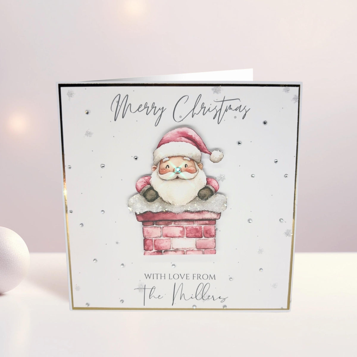 Personalised 3D Luxury Christmas Card | Sparkly Santa in Chimney Ornament | Custom Family Name Holiday Card | Handmade Festive Greeting – photo 1