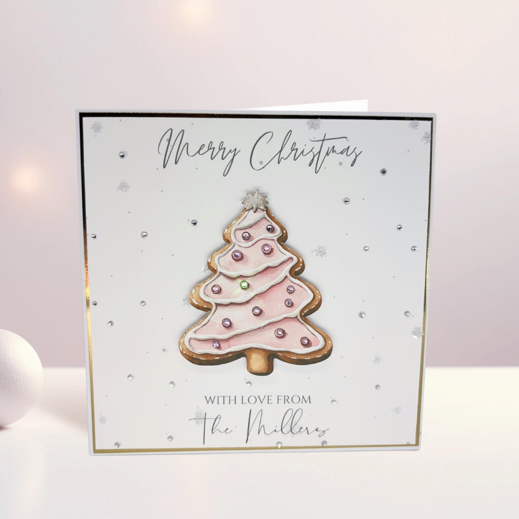 Personalised 3D Luxury Christmas Card | Sparkly Christmas Tree Cookie Ornament | Custom Family Name Holiday Card | Handmade Festive Greeting – photo 1
