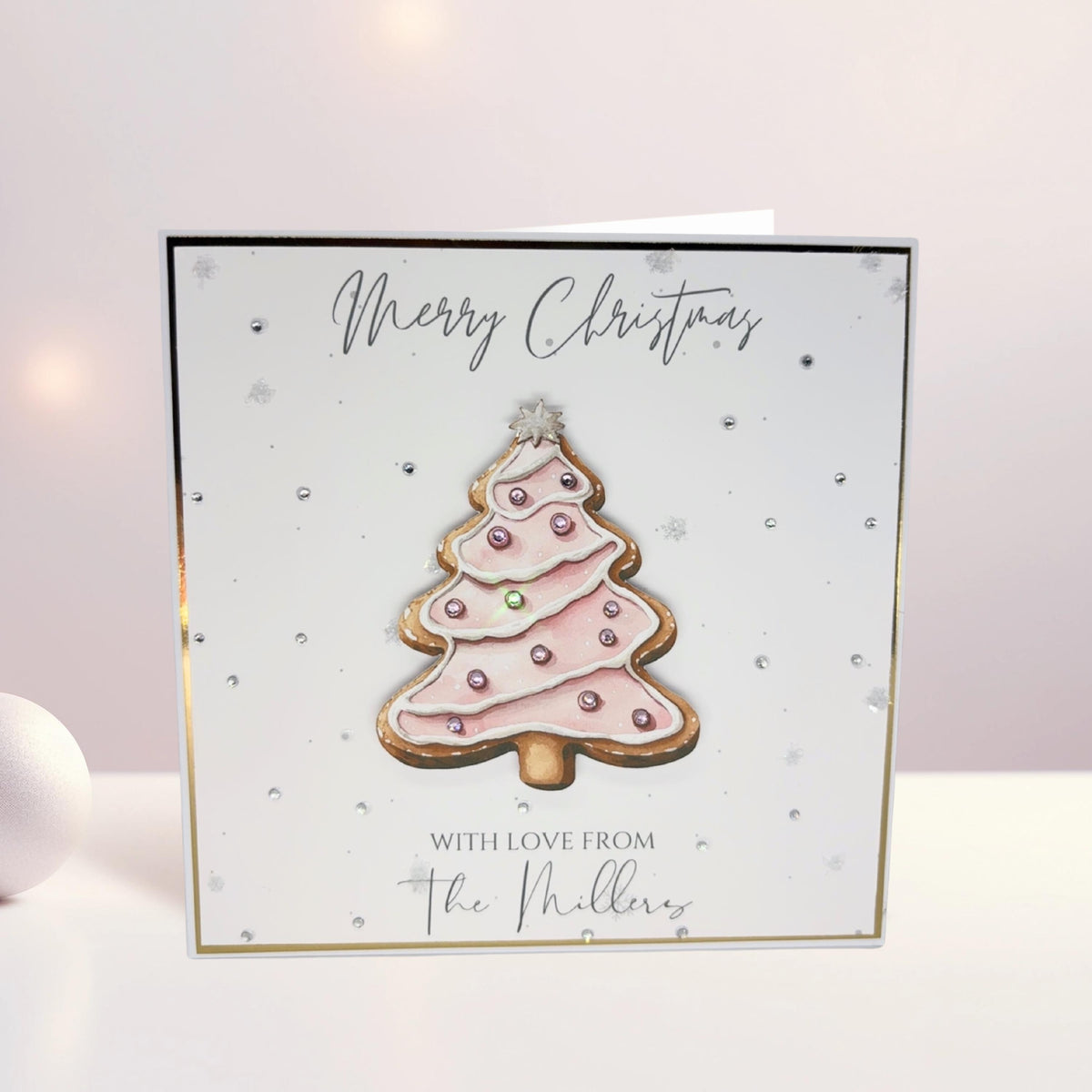 Personalised 3D Luxury Christmas Card | Sparkly Christmas Tree Cookie Ornament | Custom Family Name Holiday Card | Handmade Festive Greeting – photo 1