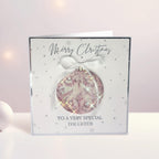 Personalised Sparkly Christmas Bauble Card, Luxury Handmade Crystal Christmas Card, Pink Festive Greeting Card – photo 1