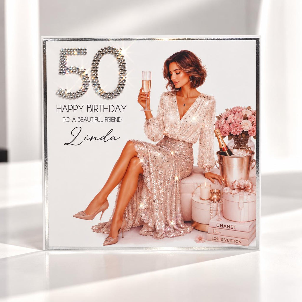 Personalised Birthday Card for Her, Any Age, Luxury Handmade Crystal Keepsake milestone Card – photo 1