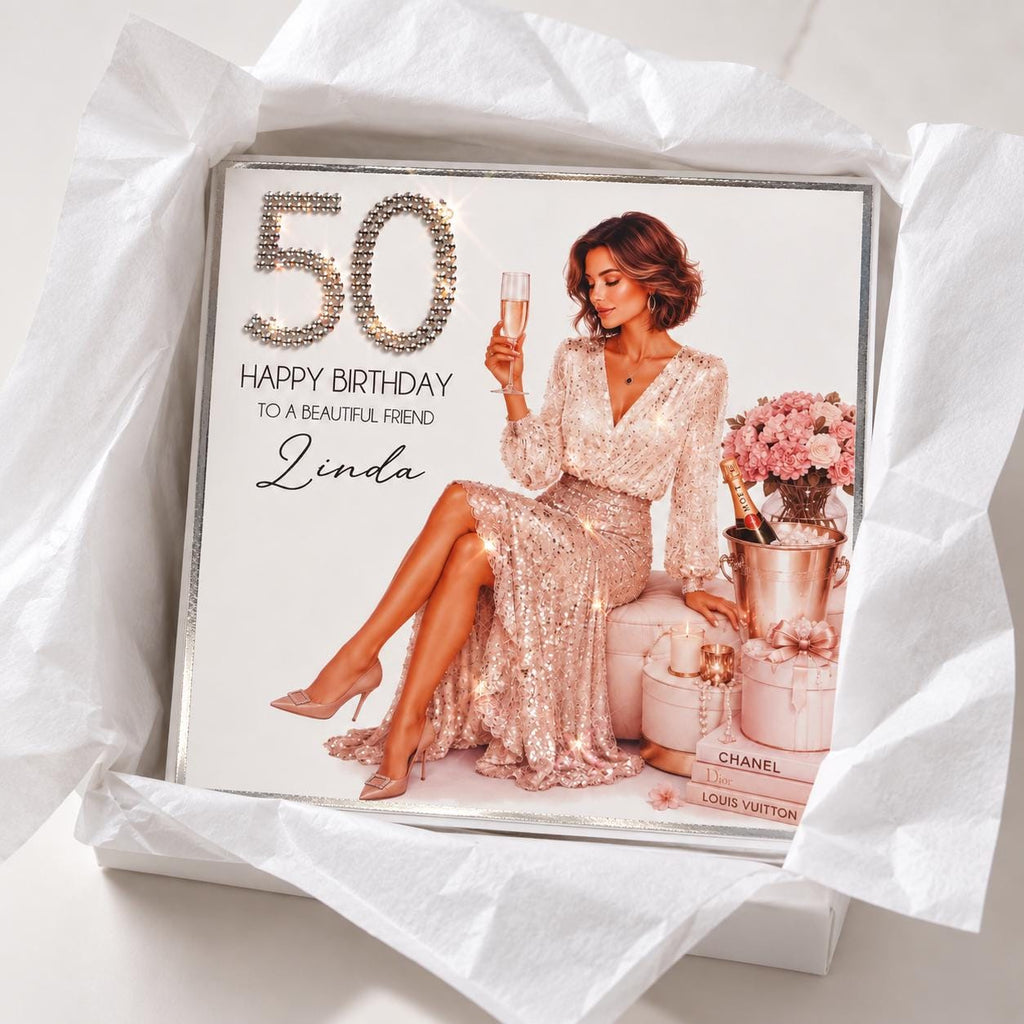 Personalised Birthday Card for Her, Any Age, Luxury Handmade Crystal Keepsake milestone Card – photo 7