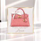 Personalised Pink Handbag Birthday Card | Handmade Glitter Card for Her | Luxury Bag Lover Gift | 6x6 or 8x8 – photo 1
