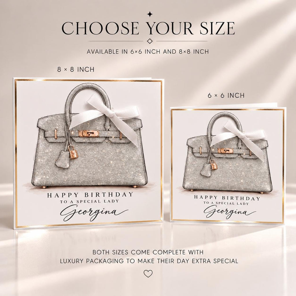 Personalised Handbag Birthday Card | Crocodile Effect Bag Illustration | Handmade Sparkle Card for Her | 6x6 or 8x8 – photo 2