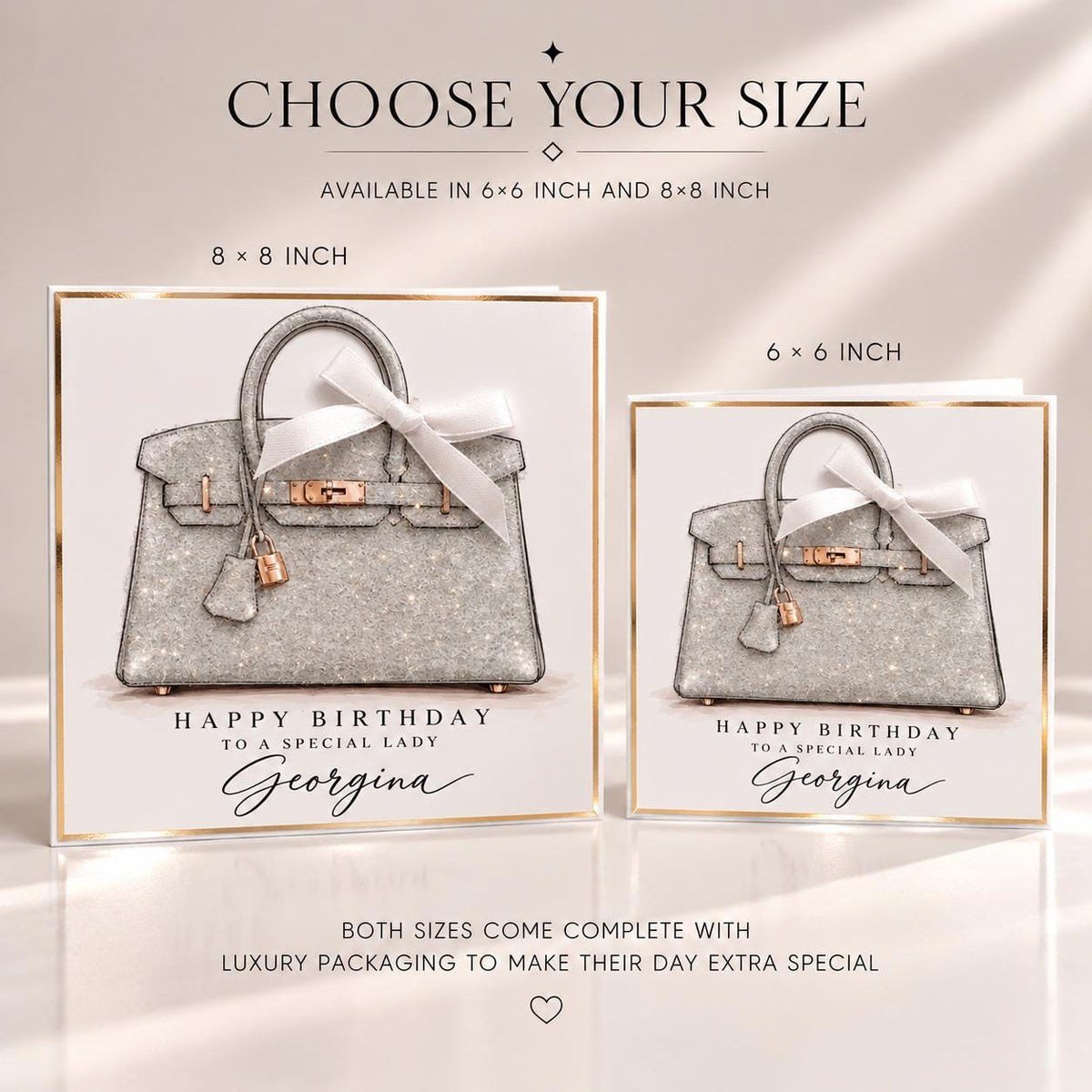 Personalised Handbag Birthday Card | Crocodile Effect Bag Illustration | Handmade Sparkle Card for Her | 6x6 or 8x8 – photo 2