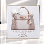 Personalised Pink Handbag Birthday Card | Handmade Glitter Card for Her | Luxury Bag Lover Gift | 6x6 or 8x8 – photo 1