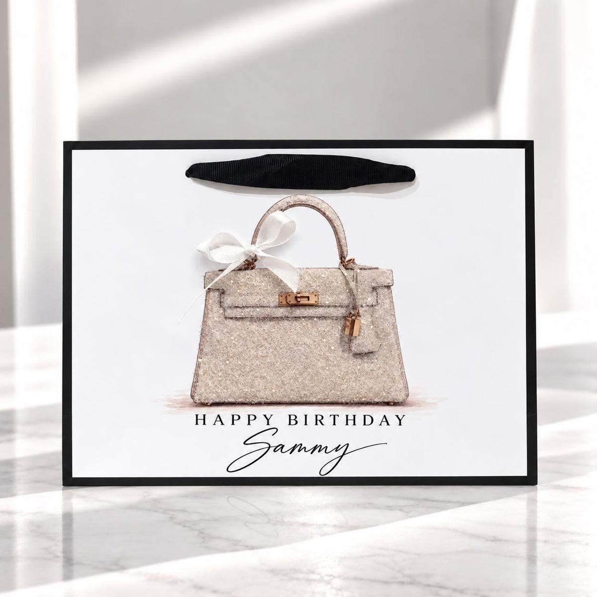 Personalised Pink Handbag Birthday Card | Handmade Glitter Card for Her | Luxury Bag Lover Gift | 6x6 or 8x8 – photo 8