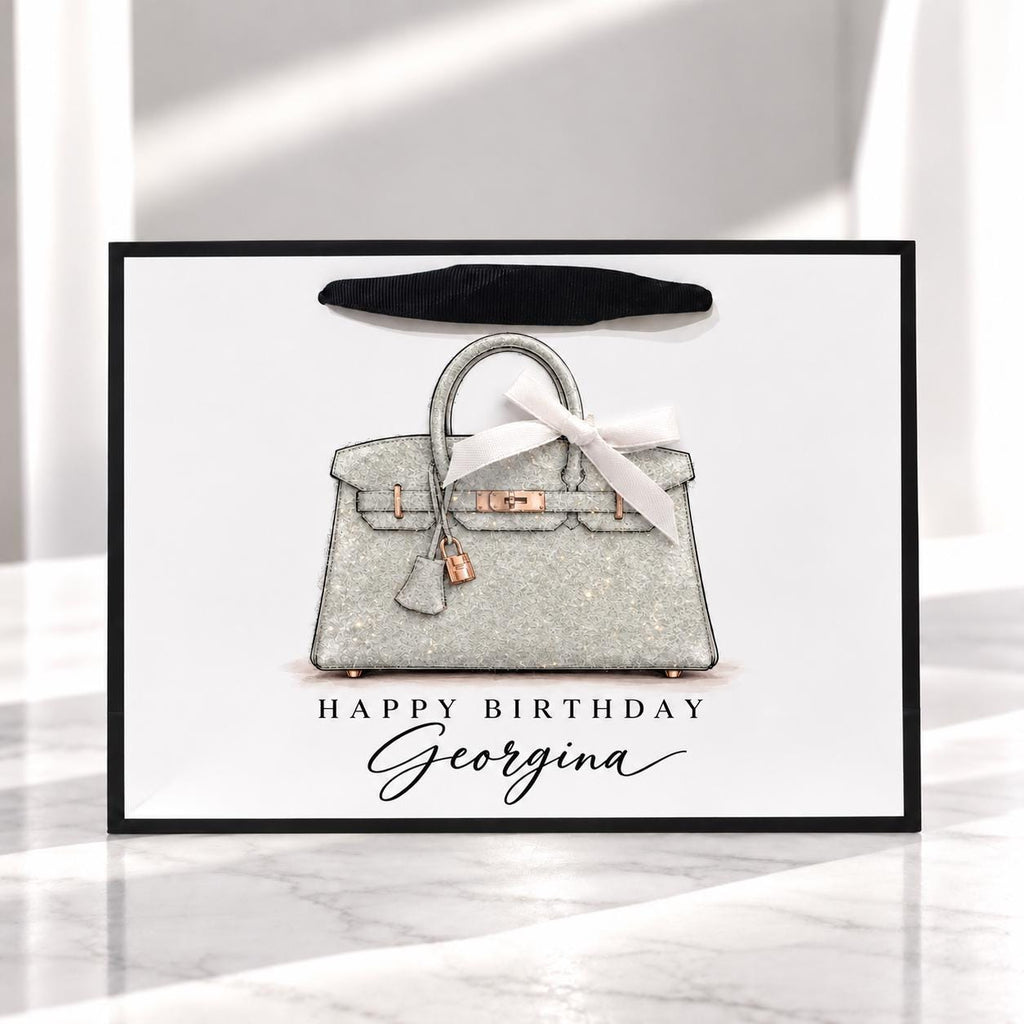 Personalised Handbag Birthday Card | Crocodile Effect Bag Illustration | Handmade Sparkle Card for Her | 6x6 or 8x8 – photo 6
